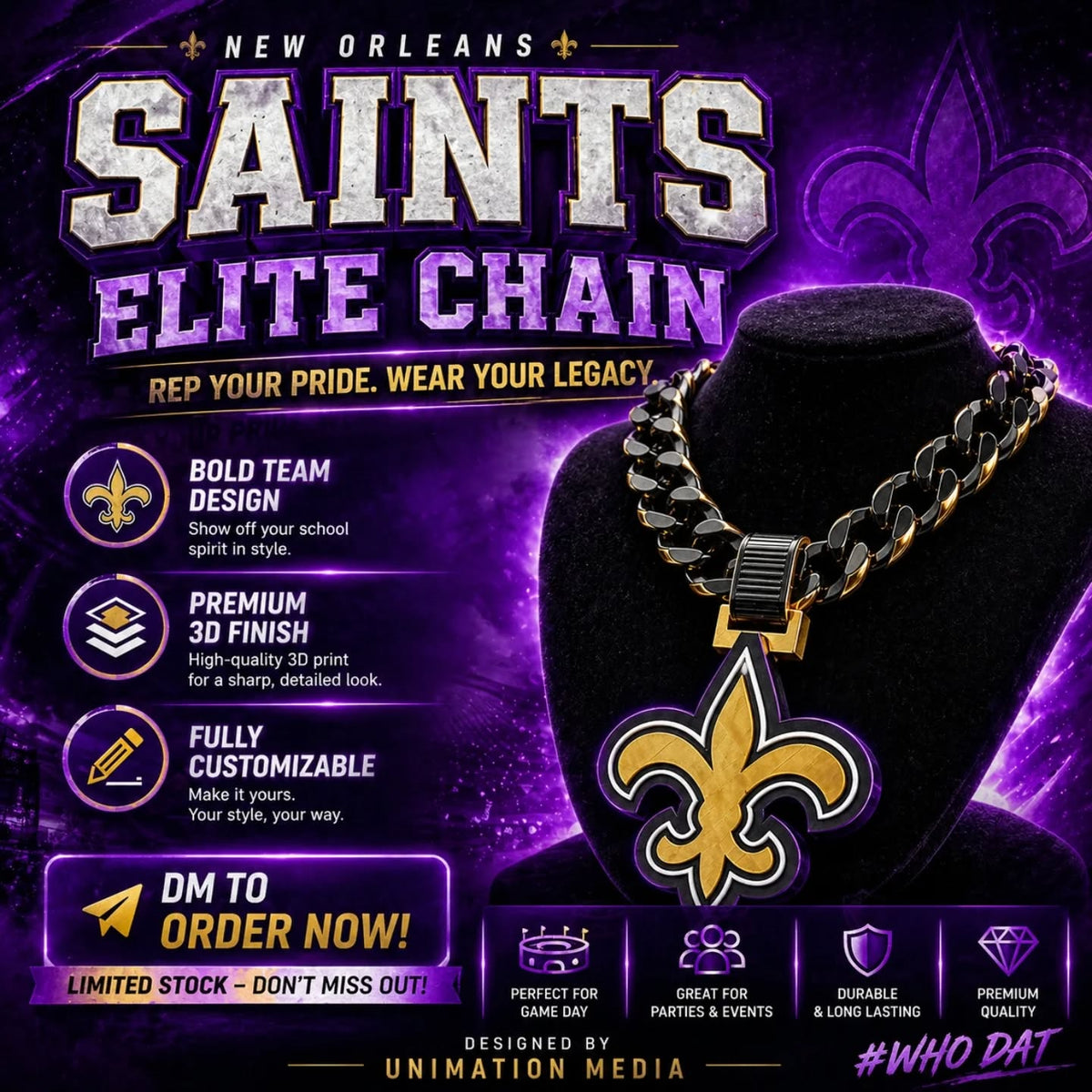 New Orleans Saints Elite Chain – Sleek Fan Power!